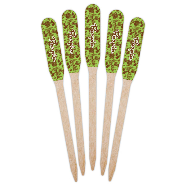 Green & Brown Toile Wooden Food Pick - Paddle - Fan View