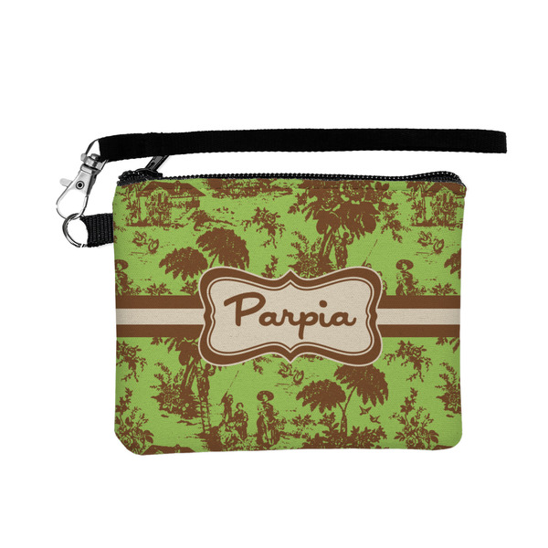 Custom Green & Brown Toile Wristlet ID Case w/ Name or Text