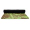 Green & Brown Toile Yoga Mat Rolled up Black Rubber Backing