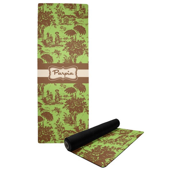 Custom Green & Brown Toile Yoga Mat (Personalized)