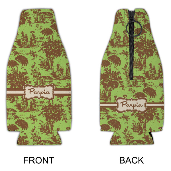 Green & Brown Toile Zipper Bottle Cooler - APPROVAL