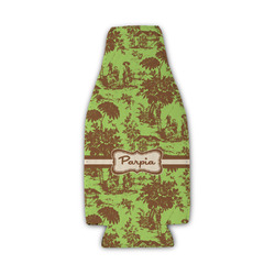 Green & Brown Toile Zipper Bottle Cooler (Personalized)