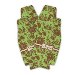 Green & Brown Toile Zipper Bottle Cooler - Set of 4 (Personalized)