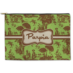 Green & Brown Toile Zipper Pouch - Large - 12.5"x8.5" (Personalized)