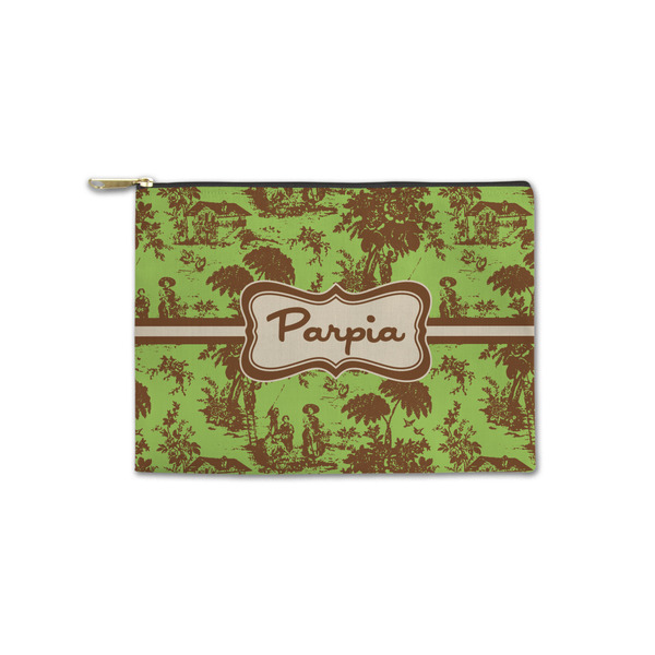 Custom Green & Brown Toile Zipper Pouch - Small - 8.5"x6" (Personalized)