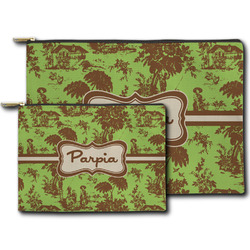 Green & Brown Toile Zipper Pouch (Personalized)