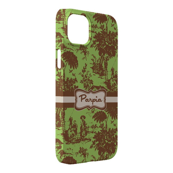 Custom Green & Brown Toile iPhone Case - Plastic - iPhone 14 Plus (Personalized)