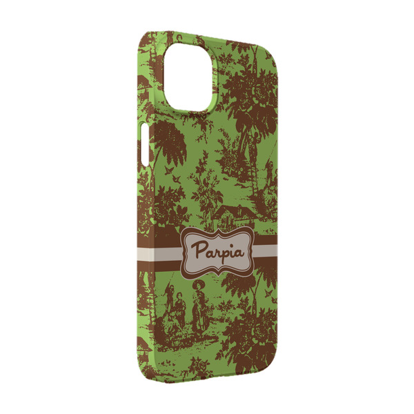 Custom Green & Brown Toile iPhone Case - Plastic - iPhone 14 Pro (Personalized)