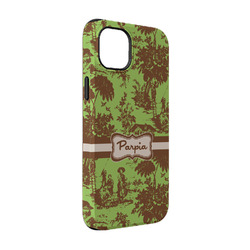 Green & Brown Toile iPhone Case - Rubber Lined - iPhone 14 (Personalized)