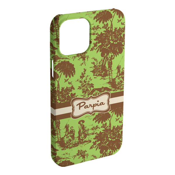 Custom Green & Brown Toile iPhone Case - Plastic - iPhone 15 Plus (Personalized)