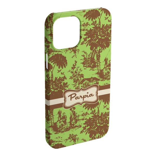 Custom Green & Brown Toile iPhone Case - Plastic - iPhone 15 Pro Max (Personalized)