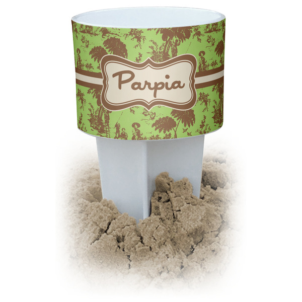 Custom Green & Brown Toile Beach Spiker Drink Holder (Personalized)