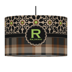 Moroccan Mosaic & Plaid 12" Drum Pendant Lamp - Fabric (Personalized)