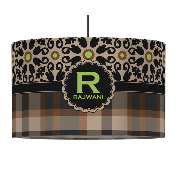 Custom Moroccan Mosaic & Plaid 12" Drum Pendant Lamp - Fabric (Personalized)
