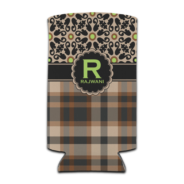 Custom Moroccan Mosaic & Plaid Can Cooler (tall 12 oz) (Personalized)