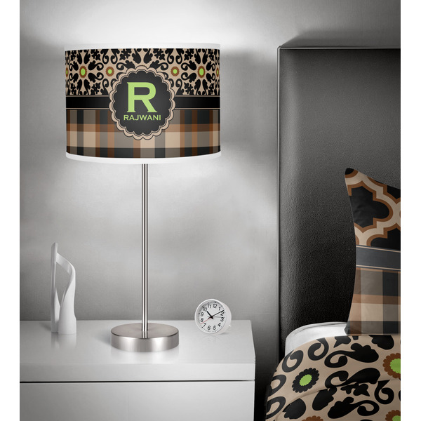 Moroccan Mosaic & Plaid 13 inch drum lamp shade - in room