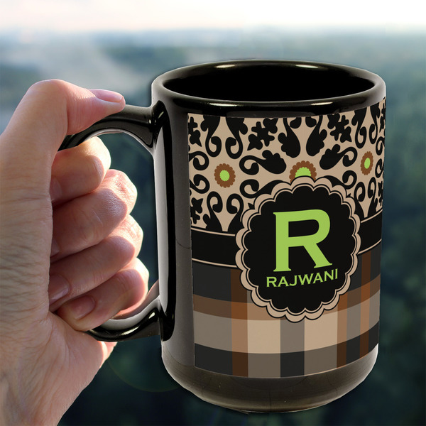 Moroccan Mosaic & Plaid 15oz. Black Mug - LIFESTYLE