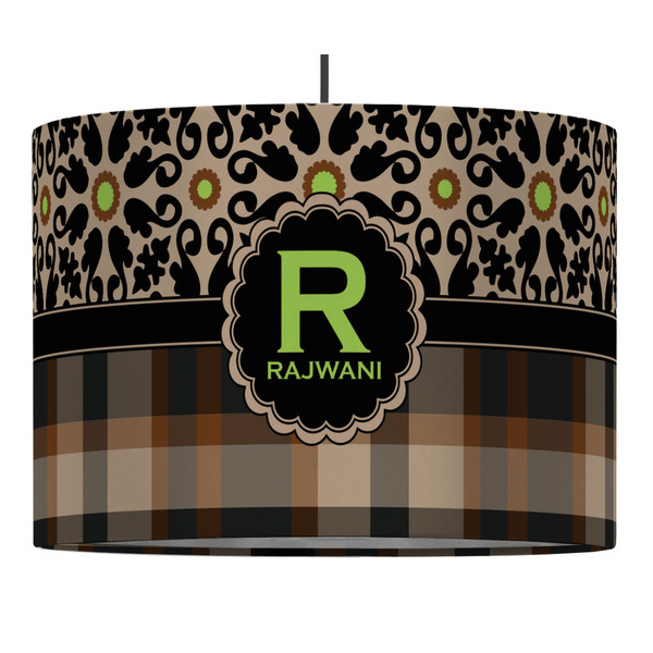 Custom Moroccan Mosaic & Plaid 16" Drum Pendant Lamp - Fabric (Personalized)