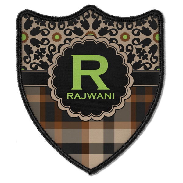 Custom Moroccan Mosaic & Plaid Iron On Shield Patch B w/ Name and Initial