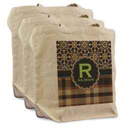 Moroccan Mosaic & Plaid Reusable Cotton Grocery Bags - Set of 3 (Personalized)