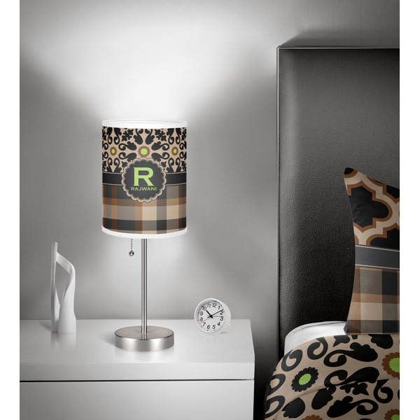 Moroccan Mosaic & Plaid 7 inch drum lamp shade - in room