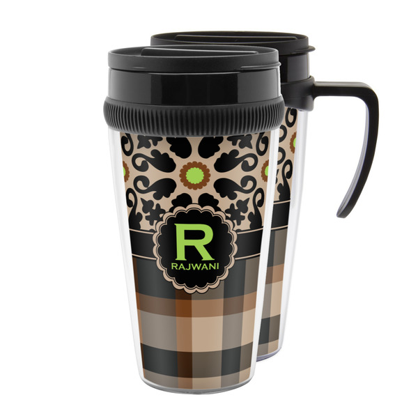 Custom Moroccan Mosaic & Plaid Acrylic Travel Mug (Personalized)