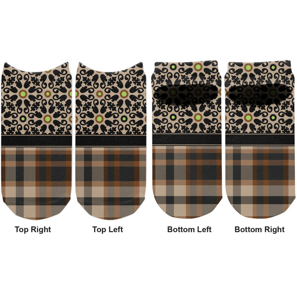 Moroccan Mosaic & Plaid Adult Ankle Socks - Double Pair - Front and Back - Apvl