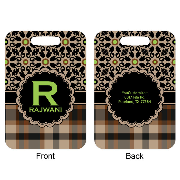 Moroccan Mosaic & Plaid Aluminum Luggage Tag (Front + Back)