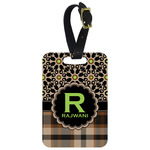 Moroccan Mosaic & Plaid Metal Luggage Tag w/ Name and Initial