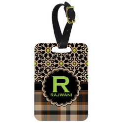 Moroccan Mosaic & Plaid Metal Luggage Tag w/ Name and Initial