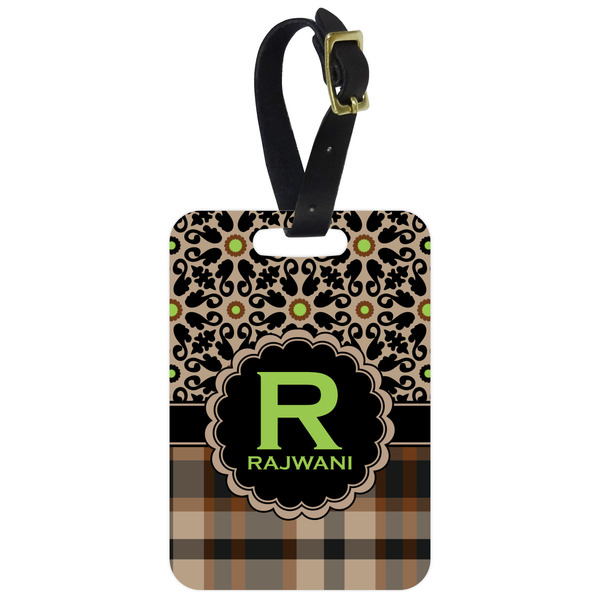 Custom Moroccan Mosaic & Plaid Metal Luggage Tag w/ Name and Initial