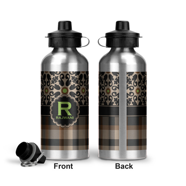 Moroccan Mosaic & Plaid Aluminum Water Bottle - Front and Back