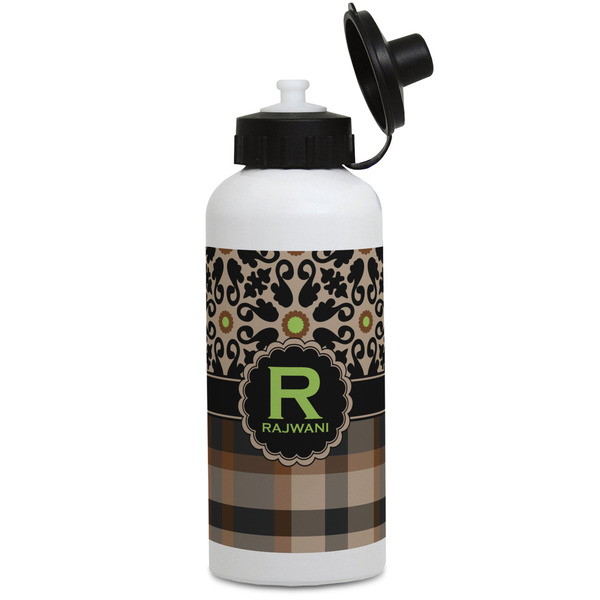 Custom Moroccan Mosaic & Plaid Water Bottles - Aluminum - 20 oz - White (Personalized)