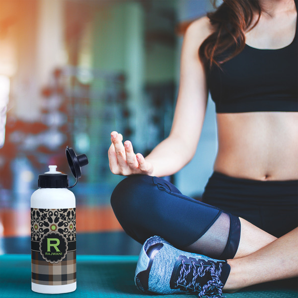 Moroccan Mosaic & Plaid Aluminum Water Bottle - White LIFESTYLE