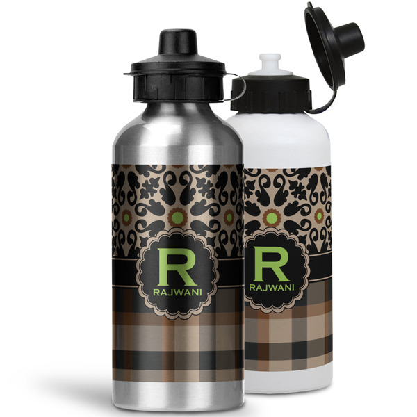 Moroccan Mosaic & Plaid Aluminum Water Bottles - MAIN (white &silver)