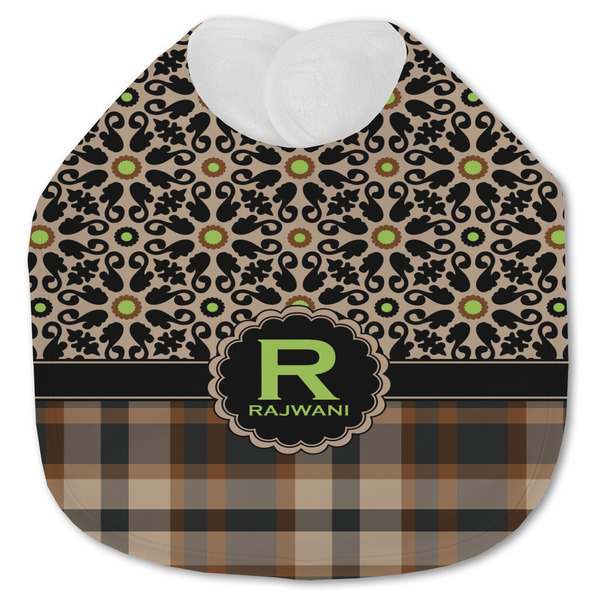 Custom Moroccan Mosaic & Plaid Jersey Knit Baby Bib w/ Name and Initial