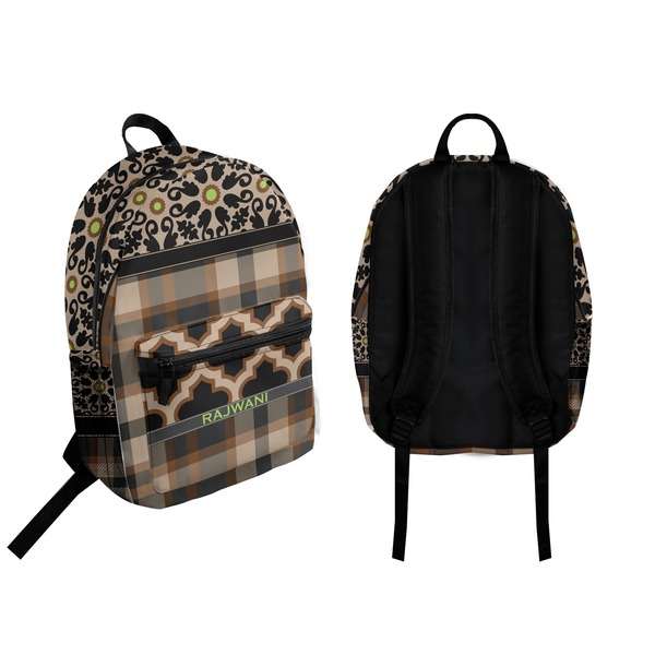 Moroccan Mosaic & Plaid Backpack front and back - Apvl