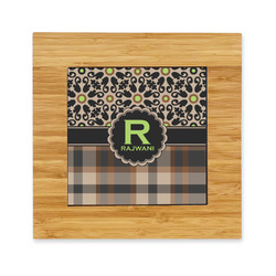 Moroccan Mosaic & Plaid Bamboo Trivet with Ceramic Tile Insert (Personalized)