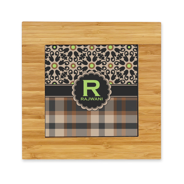Custom Moroccan Mosaic & Plaid Bamboo Trivet with Ceramic Tile Insert (Personalized)