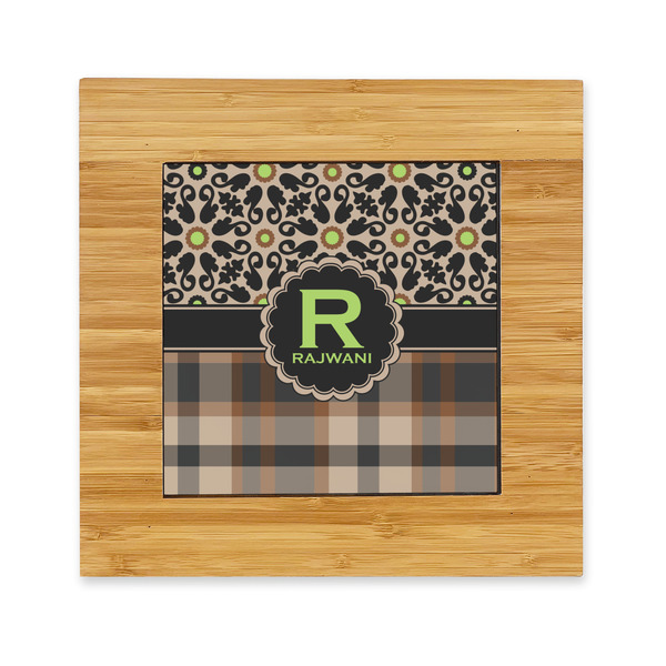 Custom Moroccan Mosaic & Plaid Bamboo Trivet with Ceramic Tile Insert (Personalized)