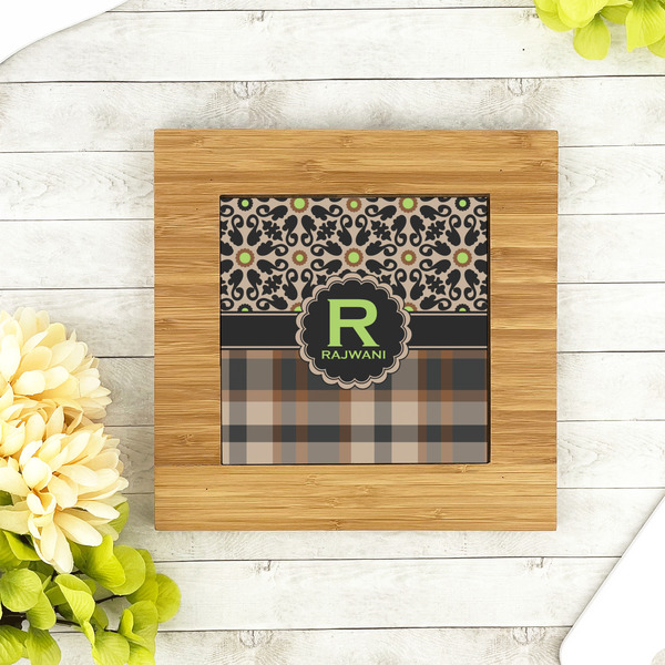 Moroccan Mosaic & Plaid Bamboo Trivet with 6" Tile - LIFESTYLE