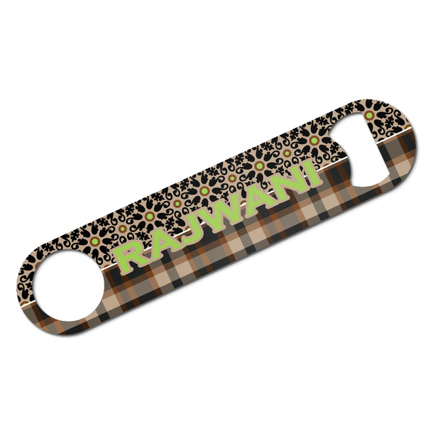 Custom Moroccan Mosaic & Plaid Bar Bottle Opener w/ Name and Initial