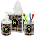 Moroccan Mosaic & Plaid Acrylic Bathroom Accessories Set w/ Name and Initial