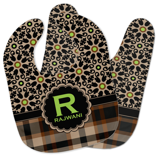 Custom Moroccan Mosaic & Plaid Baby Bib w/ Name and Initial