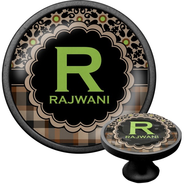 Custom Moroccan Mosaic & Plaid Cabinet Knob (Black) (Personalized)