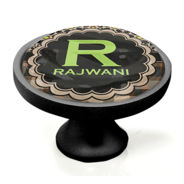 Moroccan Mosaic & Plaid Black Custom Cabinet Knob (Side)