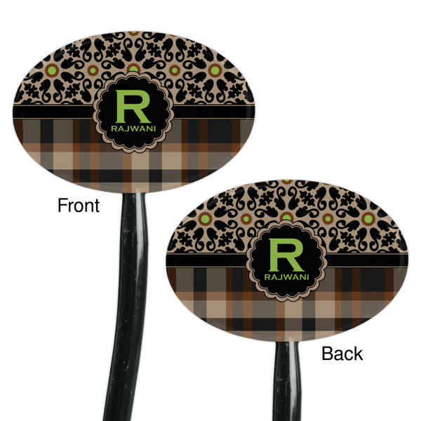 Moroccan Mosaic & Plaid Black Plastic 7" Stir Stick - Double Sided - Oval - Front & Back