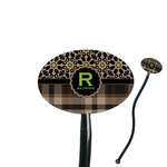 Moroccan Mosaic & Plaid 7" Oval Plastic Stir Sticks - Black - Single Sided (Personalized)