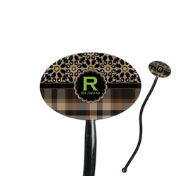 Moroccan Mosaic & Plaid 7" Oval Plastic Stir Sticks - Black - Double Sided (Personalized)