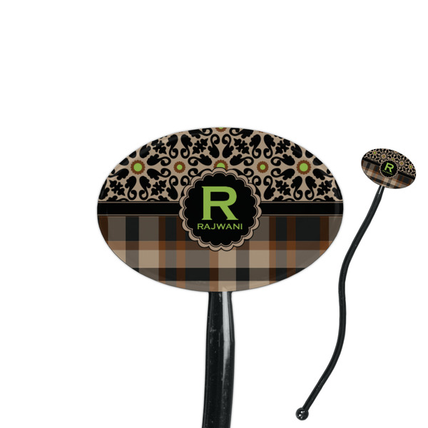 Custom Moroccan Mosaic & Plaid 7" Oval Plastic Stir Sticks - Black - Single Sided (Personalized)